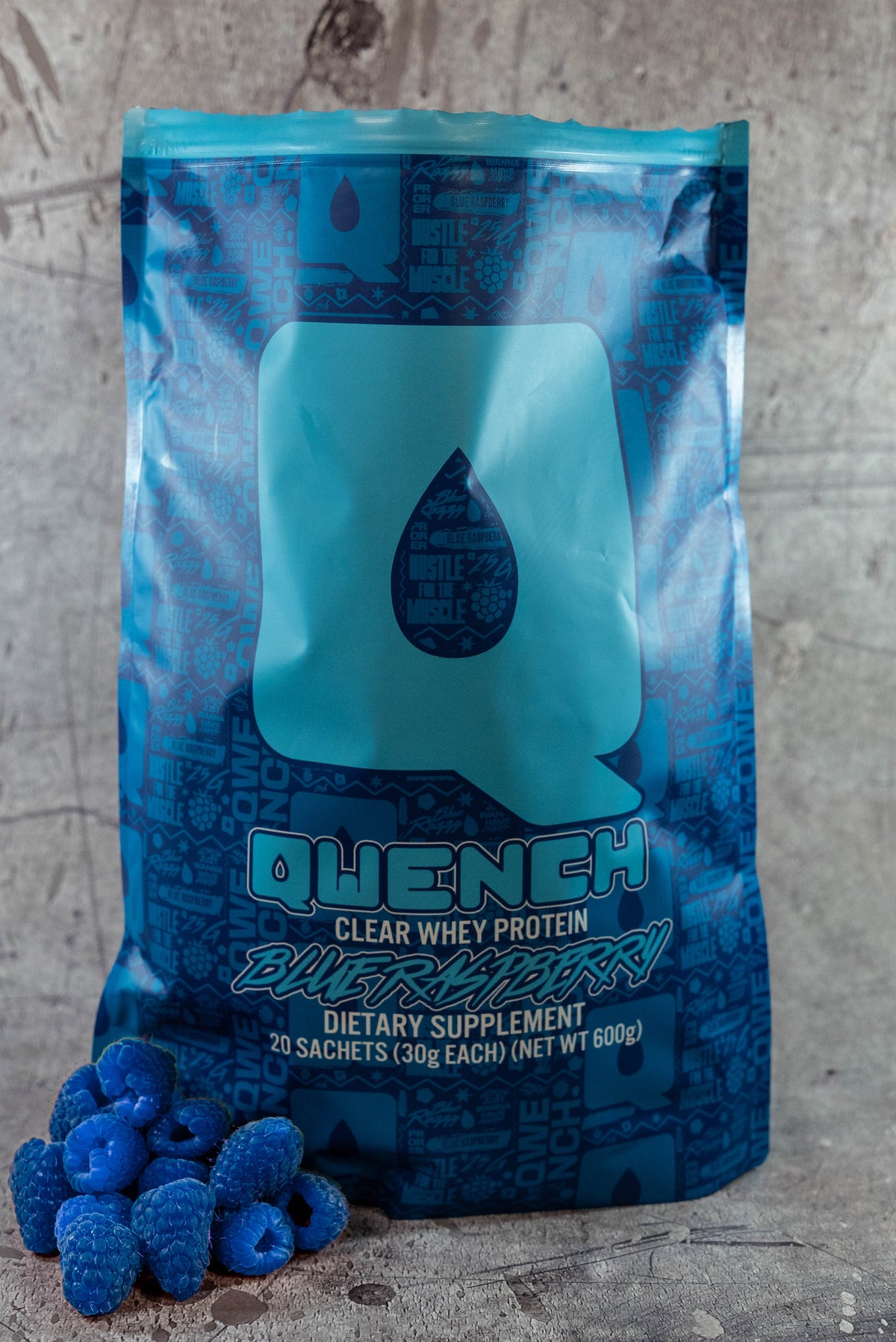 QWENCH Clear Whey Protein - Blue Raspberry - Tastes Like Juice - 22g packets
