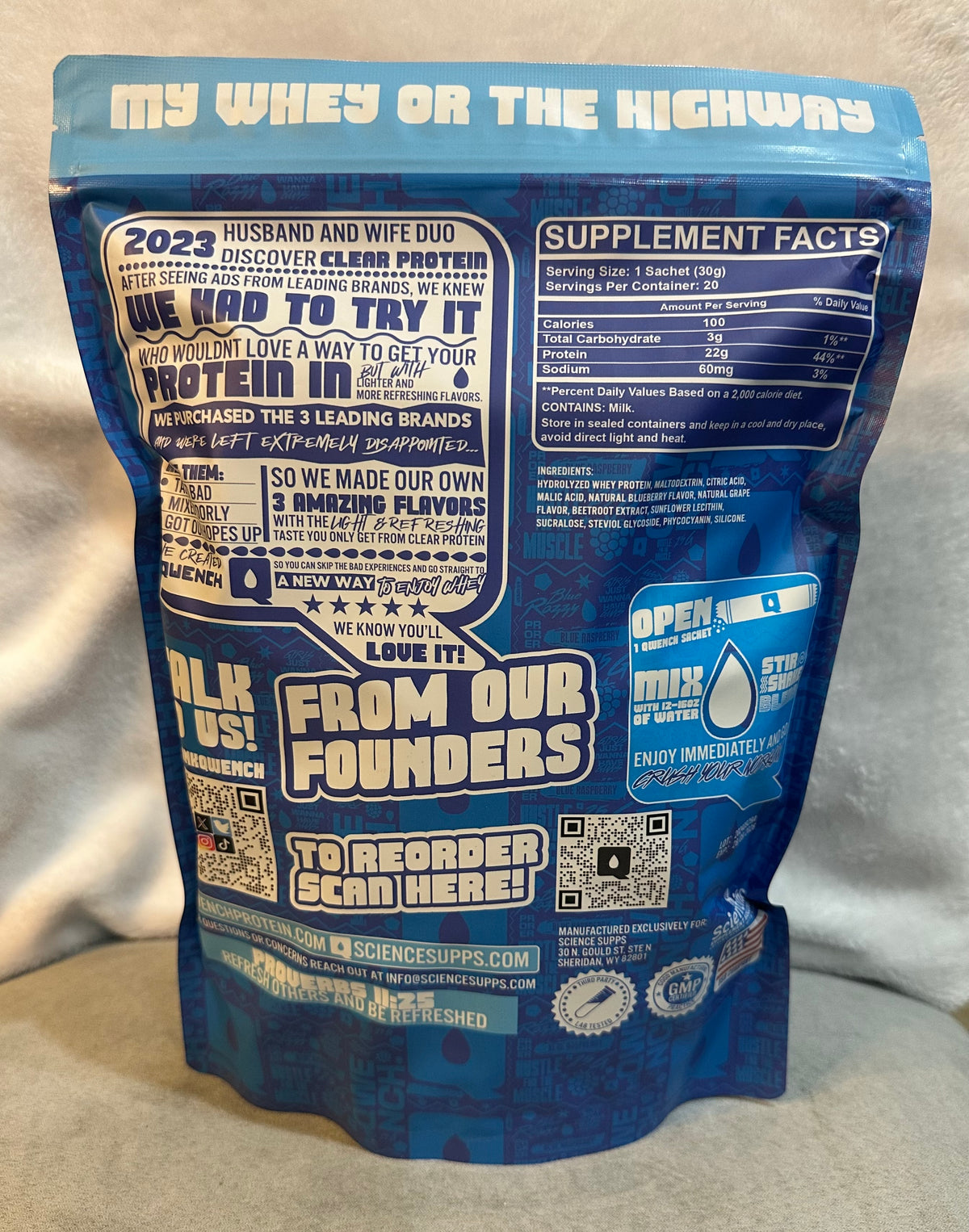 QWENCH Clear Whey Protein - Blue Raspberry - Tastes Like Juice - 22g packets