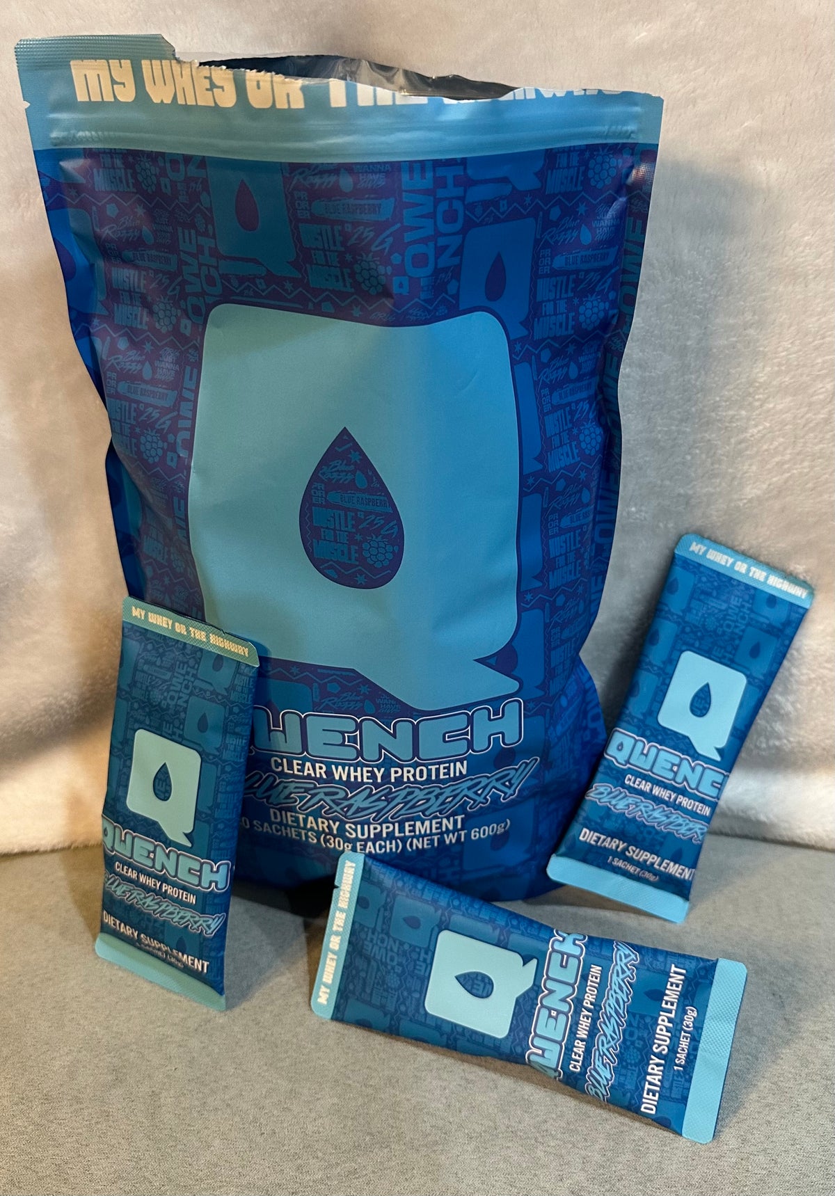 QWENCH Clear Whey Protein - Blue Raspberry - Tastes Like Juice - 22g packets