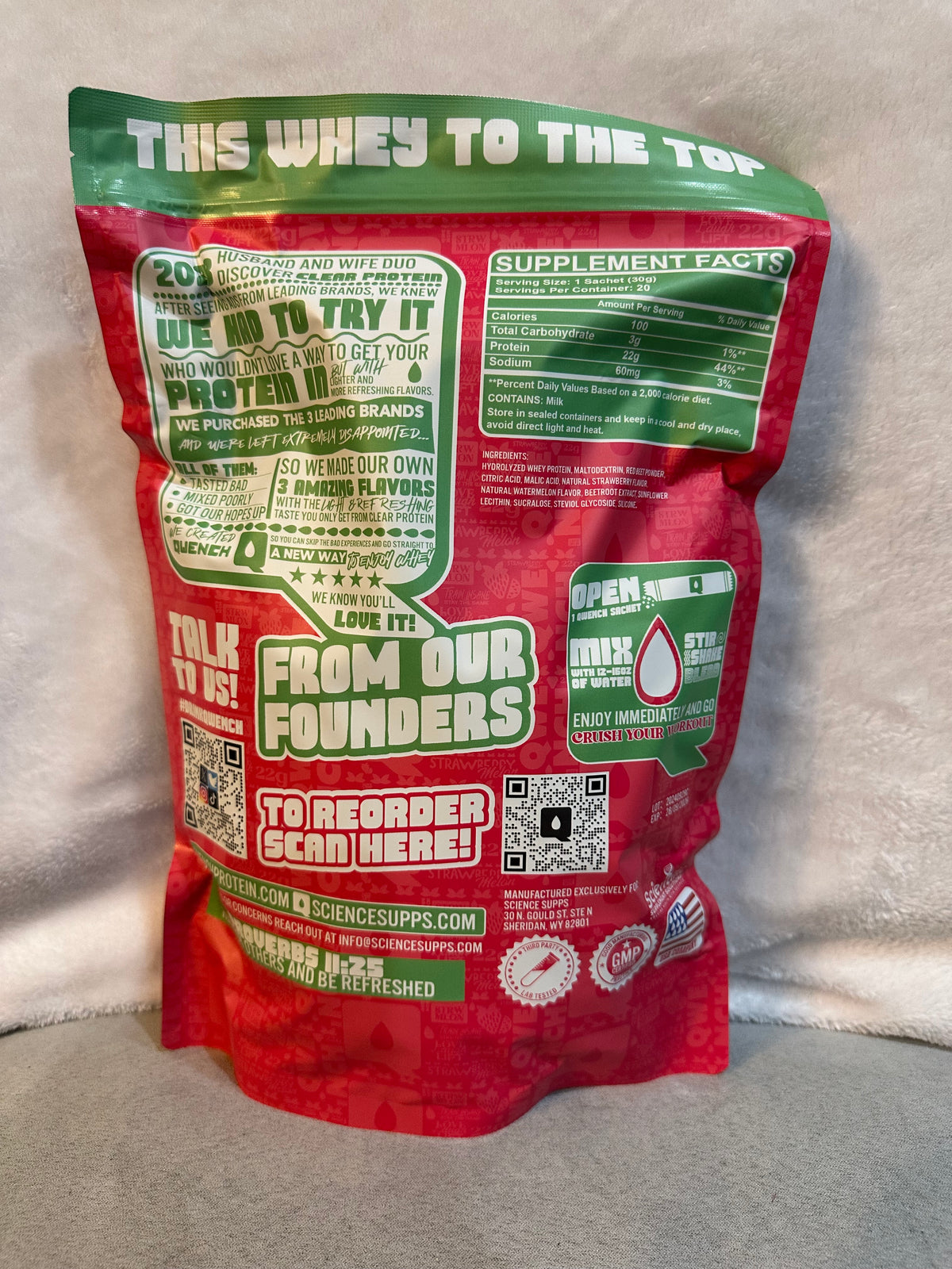 QWENCH Clear Whey Protein - Strawberry Melon- Tastes Like Juice - 22g packets
