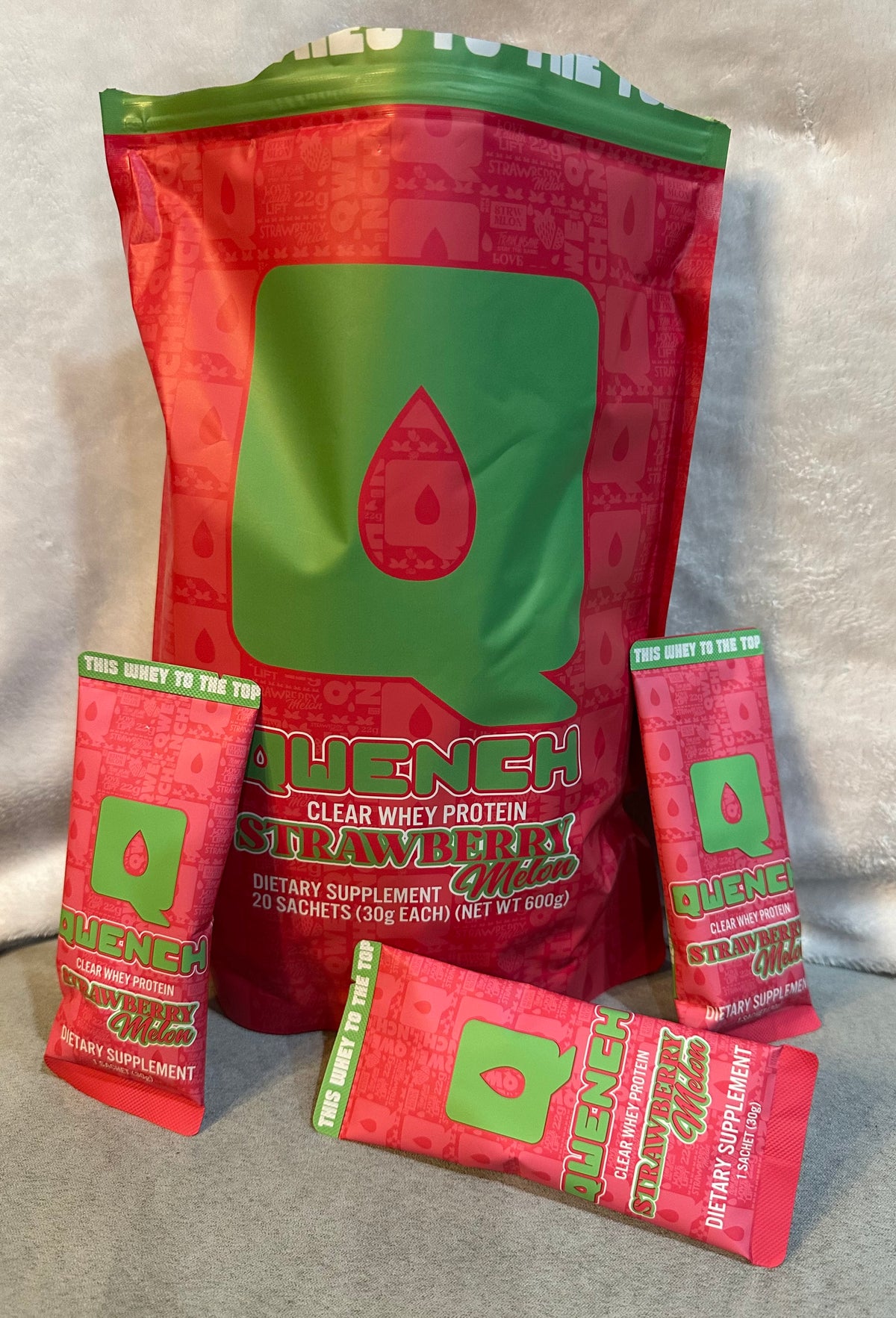 QWENCH Clear Whey Protein - Strawberry Melon- Tastes Like Juice - 22g packets