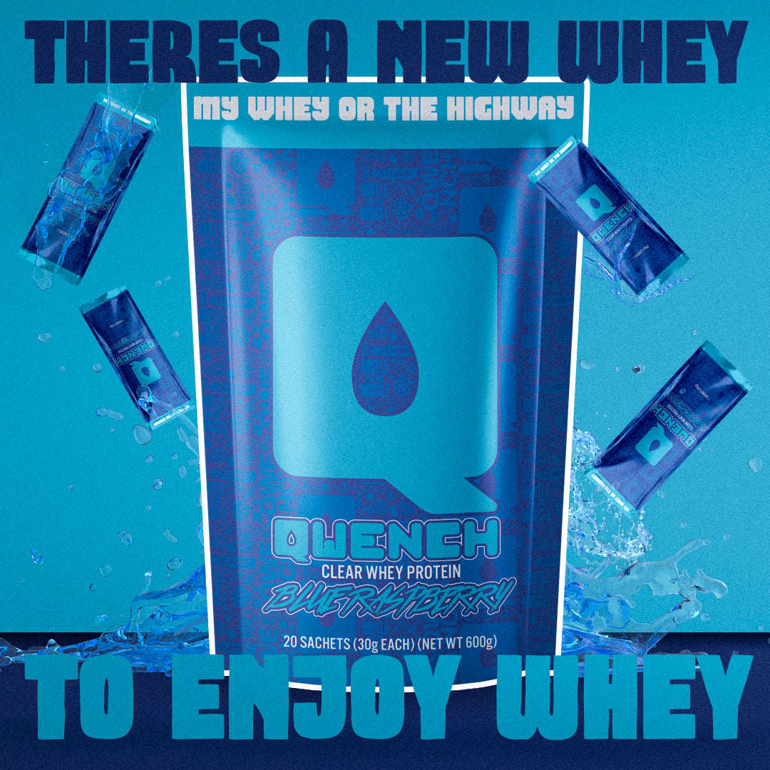 QWENCH Clear Whey Protein - Blue Raspberry - Tastes Like Juice - 22g packets